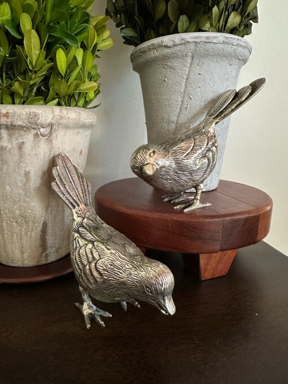Silver Pewter Decorative Bird Figurine Pair - Elegant Home Accent